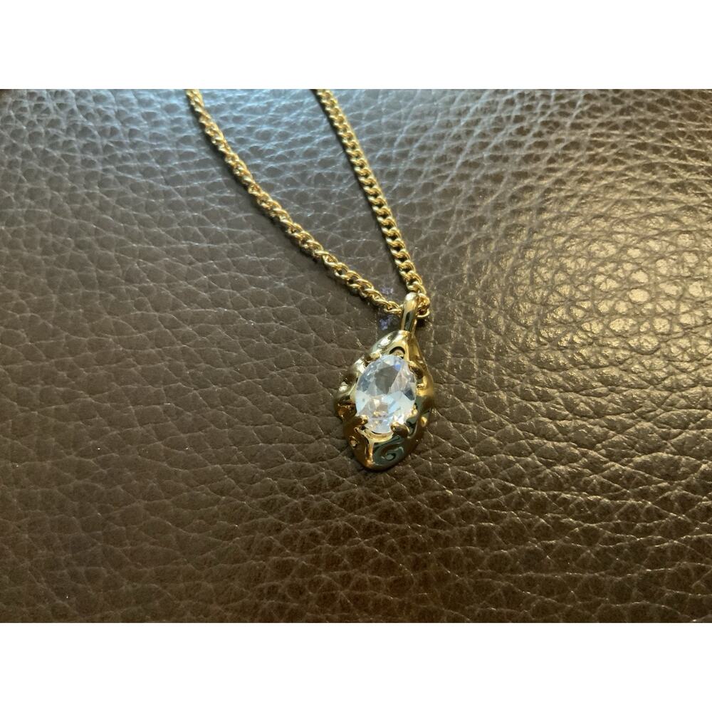 Molten Gold CZ Solitaire Solanales Pendant Necklace Crystal CZ Boho Sculptural - Picture 7 of 9